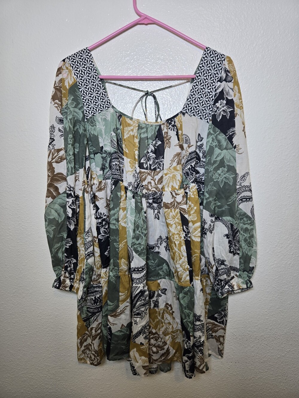 Anthropologie Patchwork Trapeze Dress Size Small Boho Floral Paisley Modal